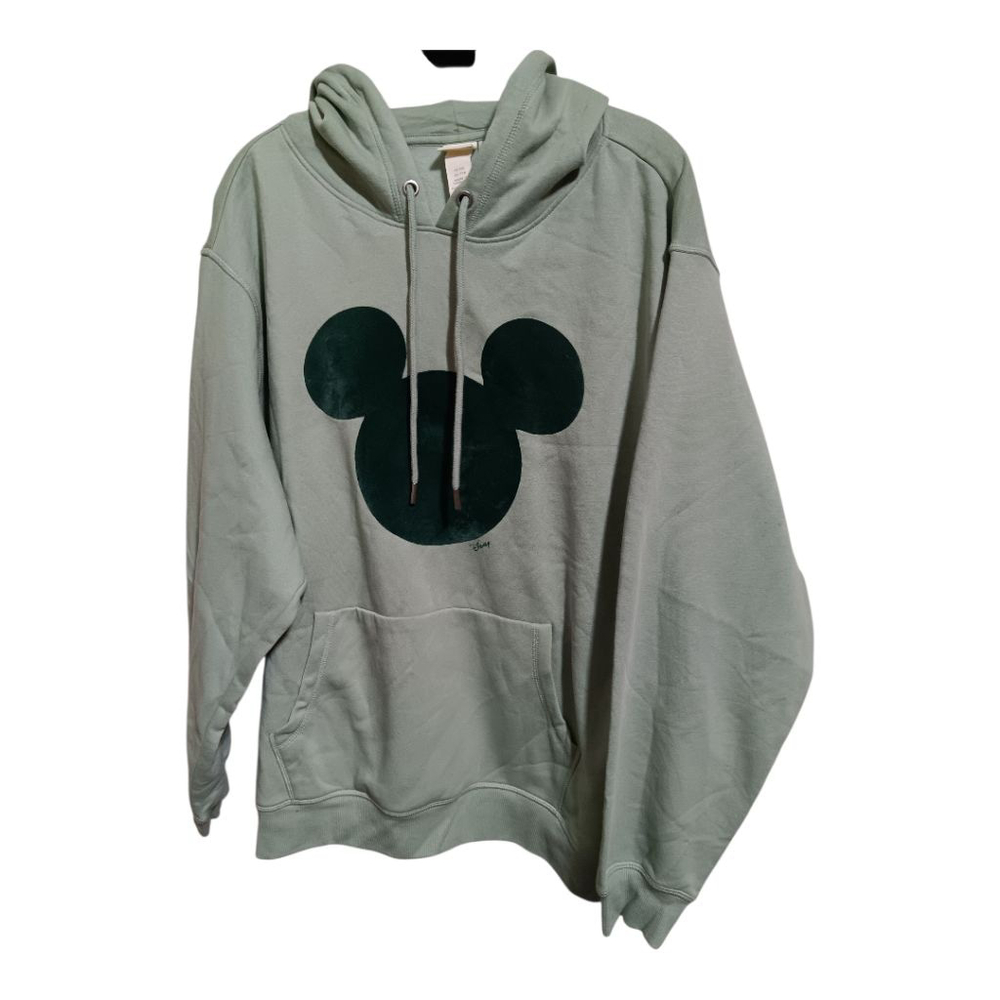 H&M Licensed Disney Sage Green Kangaroo Pocket Felt Mickey Mouse Logo Hoodie - Picture 2 of 12